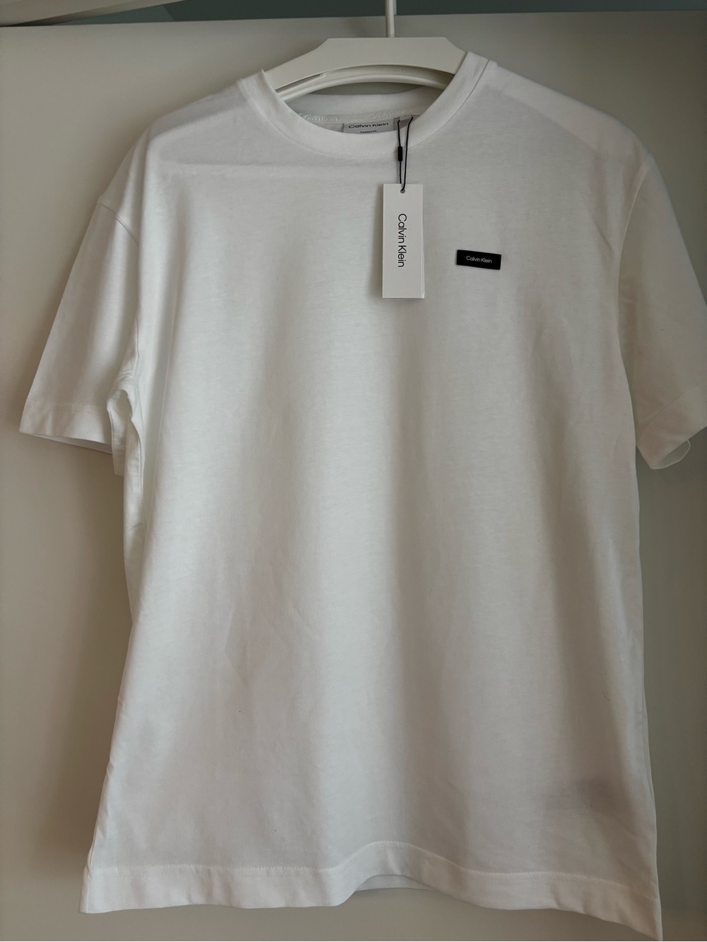 Calvin Klein White Short Sleeve Crew Tee with Logo Patch